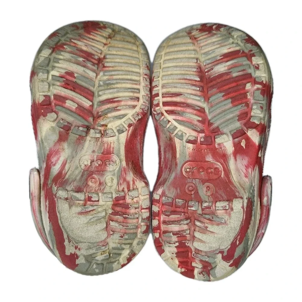 CROCS Classic Marbled Clogs Red White Gray‎ Kids Shoes C9